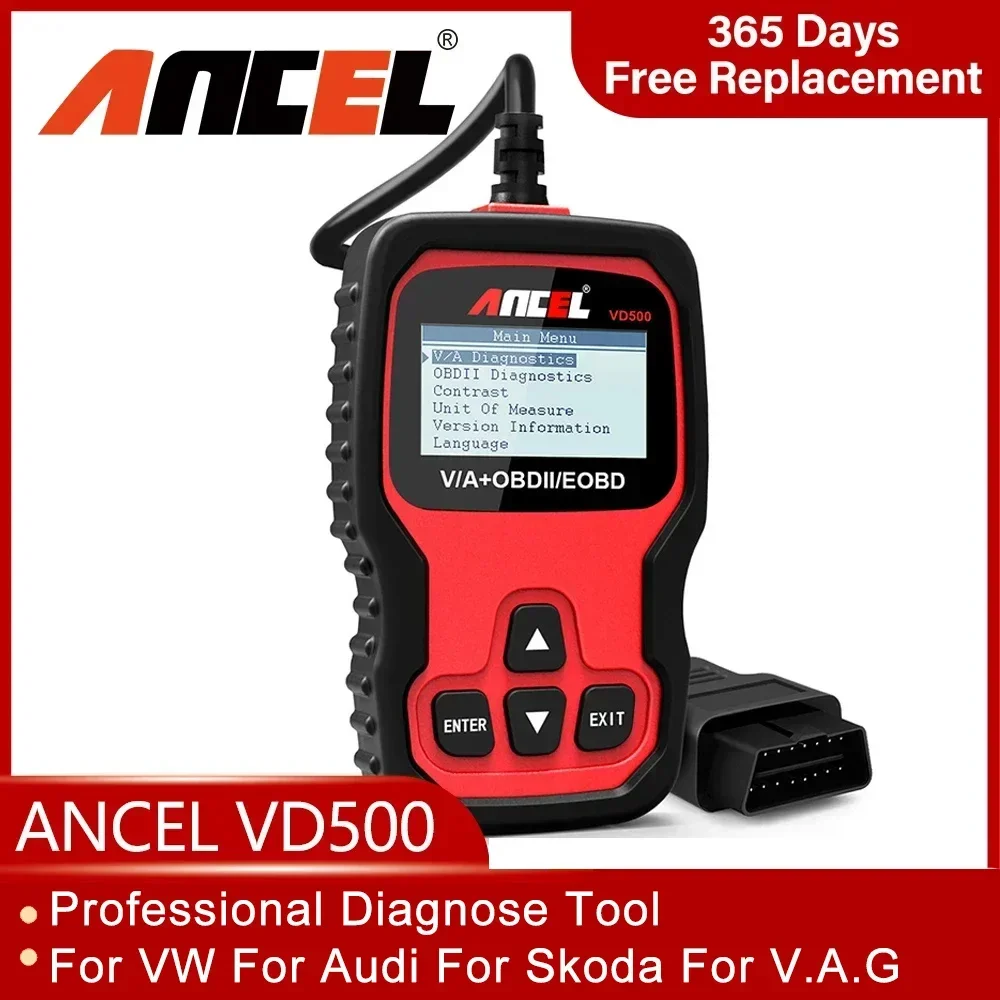 

Ancel VD500 OBD2 Scanner Car Code Reader Oil Reset EPB DTC TP ABS SRS Full System Diagnostic Tool for VW for Audi for V.A.G