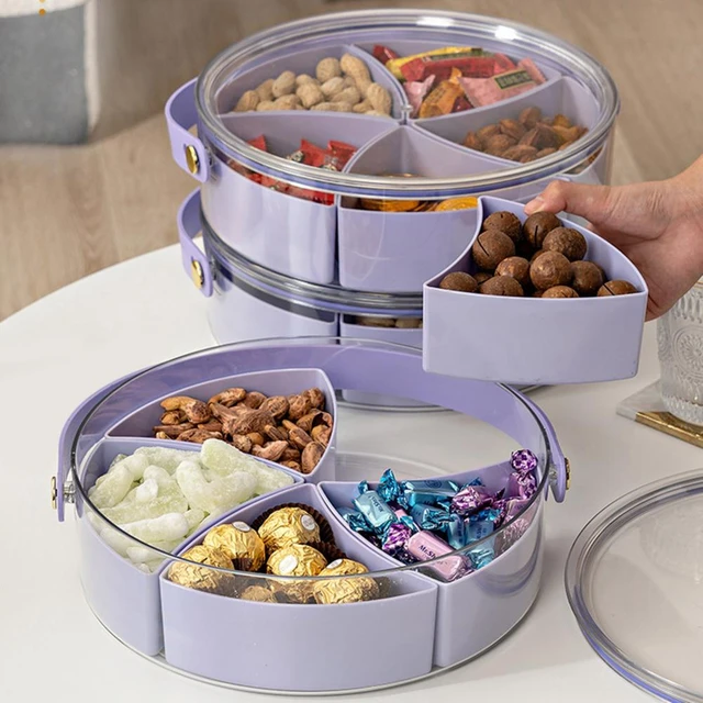 Divided Serving Tray With Lid Handle 5 Grids Snack Box Portable Candy  Fruits Nuts Snack Platter
