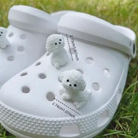 3D Cute Mini Puppy Shoe Decoration Set Detachable Diy Bichon Frise Dog Figurines Accessory, Used For Clogs, Holiday Party Gifts 3