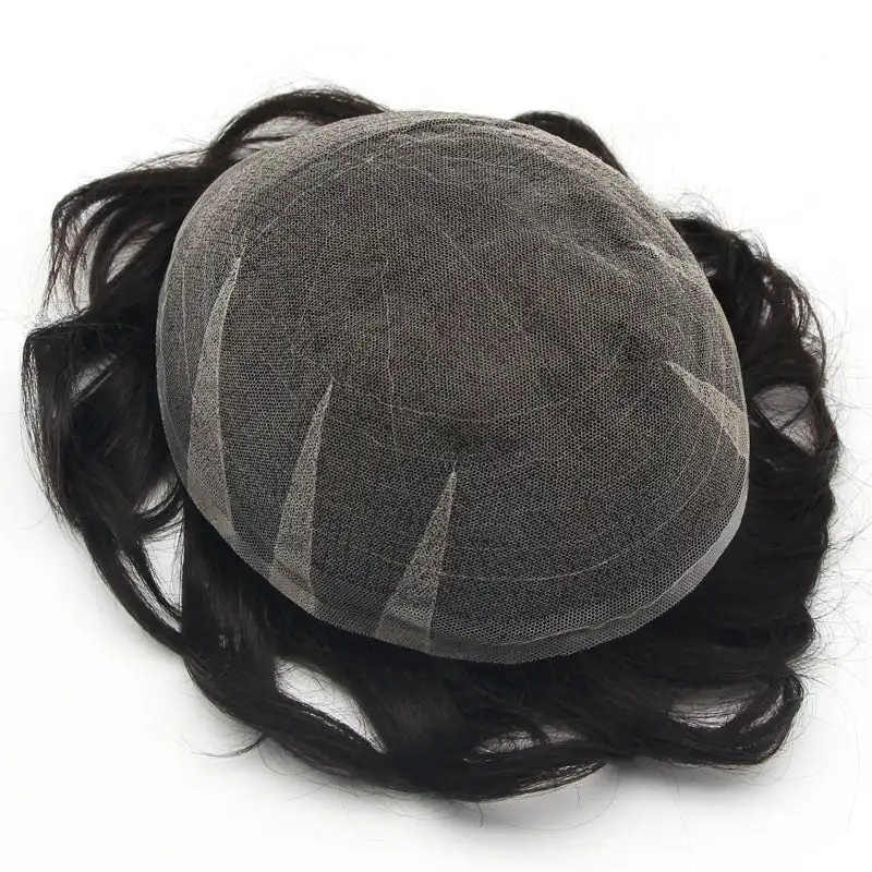 Full Lace Toupee Men Breathable Capillary Prothesis Natural Hairpeice 6" Human Hair Replacement System Straight Wave Wig Man