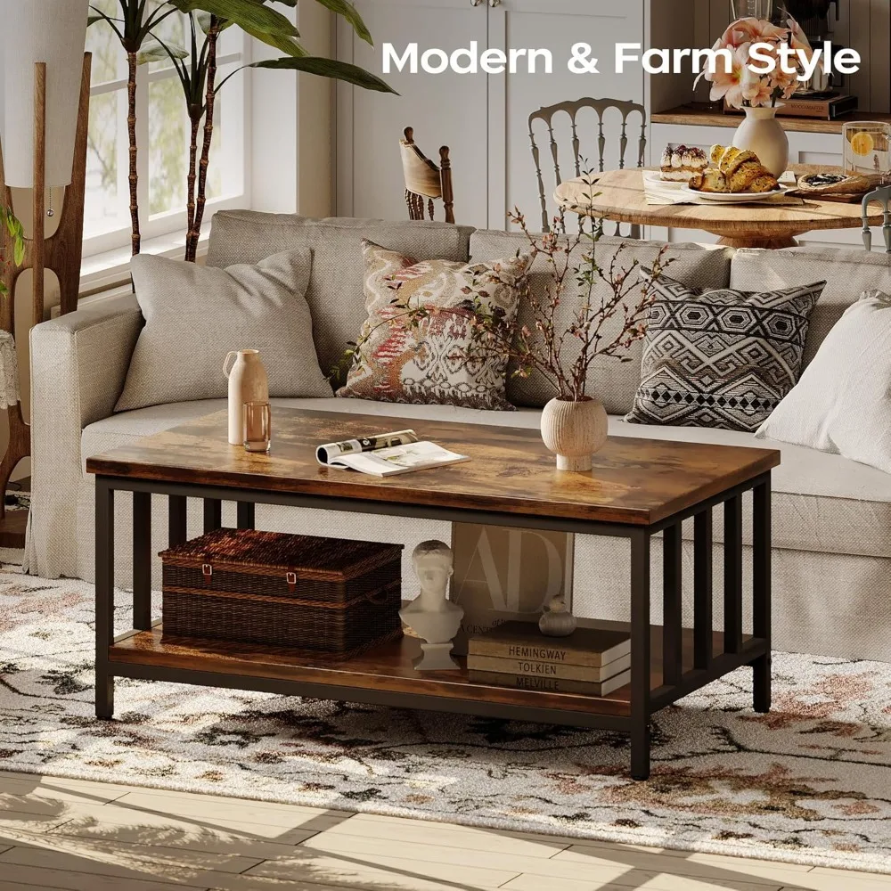 Coffee Table for Living Room, Farmhouse Living Room Tables with Slatted Sides Frame for Home Office, Apartment,Coffee Tables 4