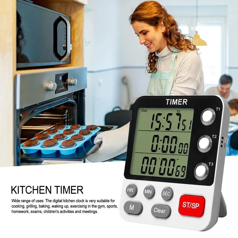 

3-канальный кухонный таймер, цифровой магнитный Таймер в виде яйца, 3 в 1, секундомер с регулируемой громкостью, таймер для приготовления пищи