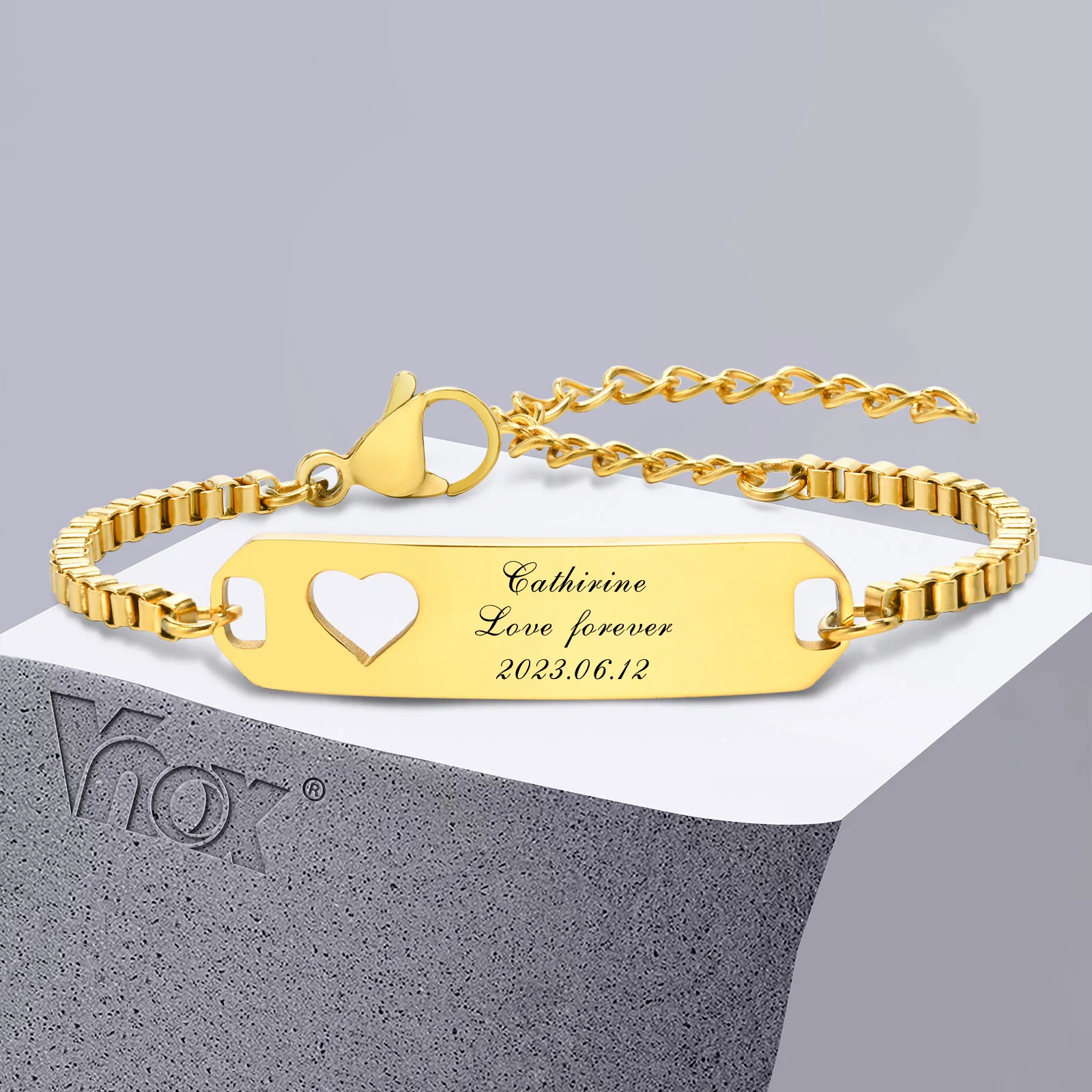 Vnox Customize Baby Mom Love Heart Bracelets, Anti Allergy Stainless