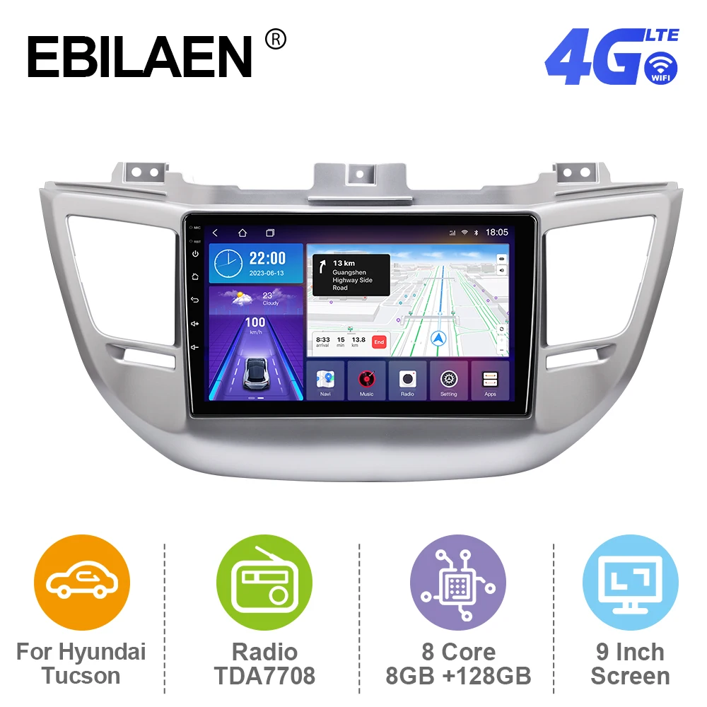 Ebilaen Android 12 Autoradio Lettore Multimediale Per Hyundai Ix35 Tucson 2015-2018 Telecamera Di Navigazione Gps Carplay Autoradio 4G Fm