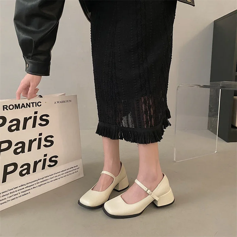 

Новинка весна-осень 2023 женская обувь на толстом каблуке туфли с низким вырезом повседневные Модные темпераментные женские туфли