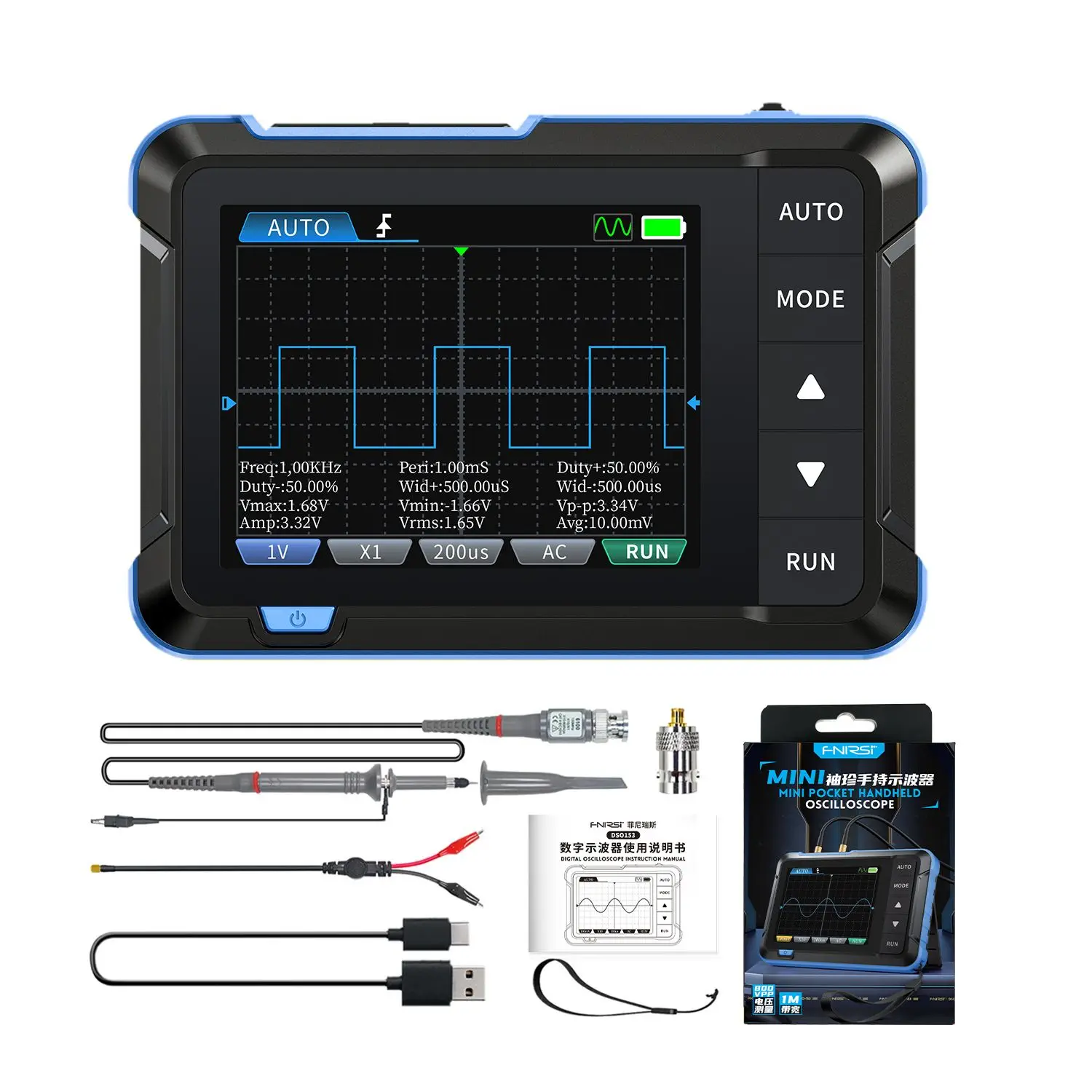 

FNIRSI DSO153 Portable Digital Oscilloscope Signal Generator 2-IN-1 Bandwidth 1MHz Sampling Rate 5MSa/s Electronics Repair Tools