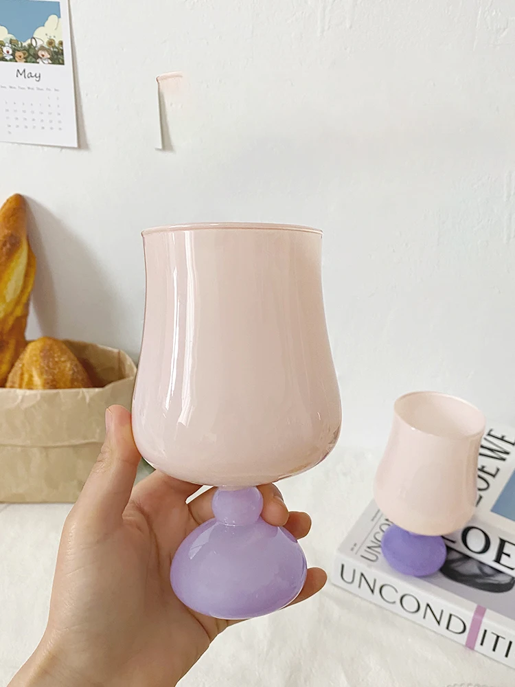 Lovely Purple Tulip Flower Cups Glass Girl's Heart Milk Glass Mug High Borosilicate Water Mug Wine Drinks Cup