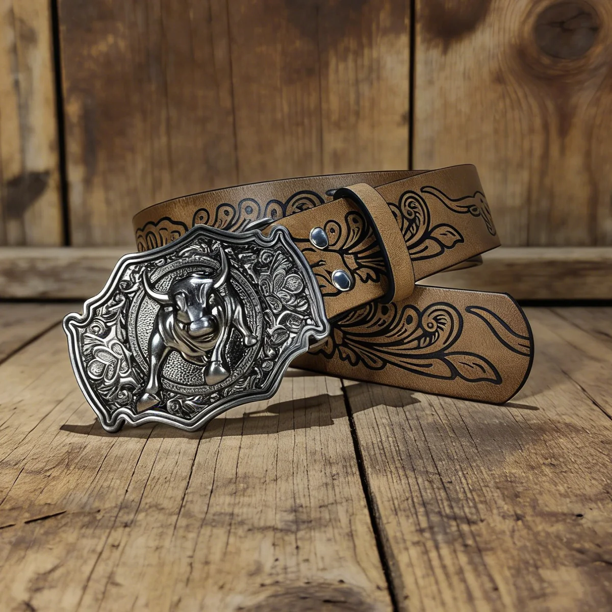 Plus Size Unisex Western PU Leather Vintage Belt with Bull Decoration and Horse Buckle