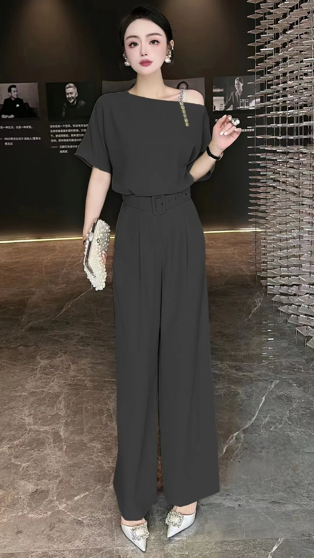 Off The Shoulder Pant Suit 2023 New Summer Women Elegant