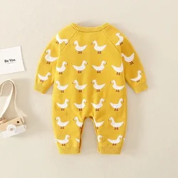 Autumn Winter Baby Clothes 2023 Baby Boy Girl Knitting Long Sleeve Rompers Infant Yellow Cartoon Jumpsuits Kids Clothing Outfits