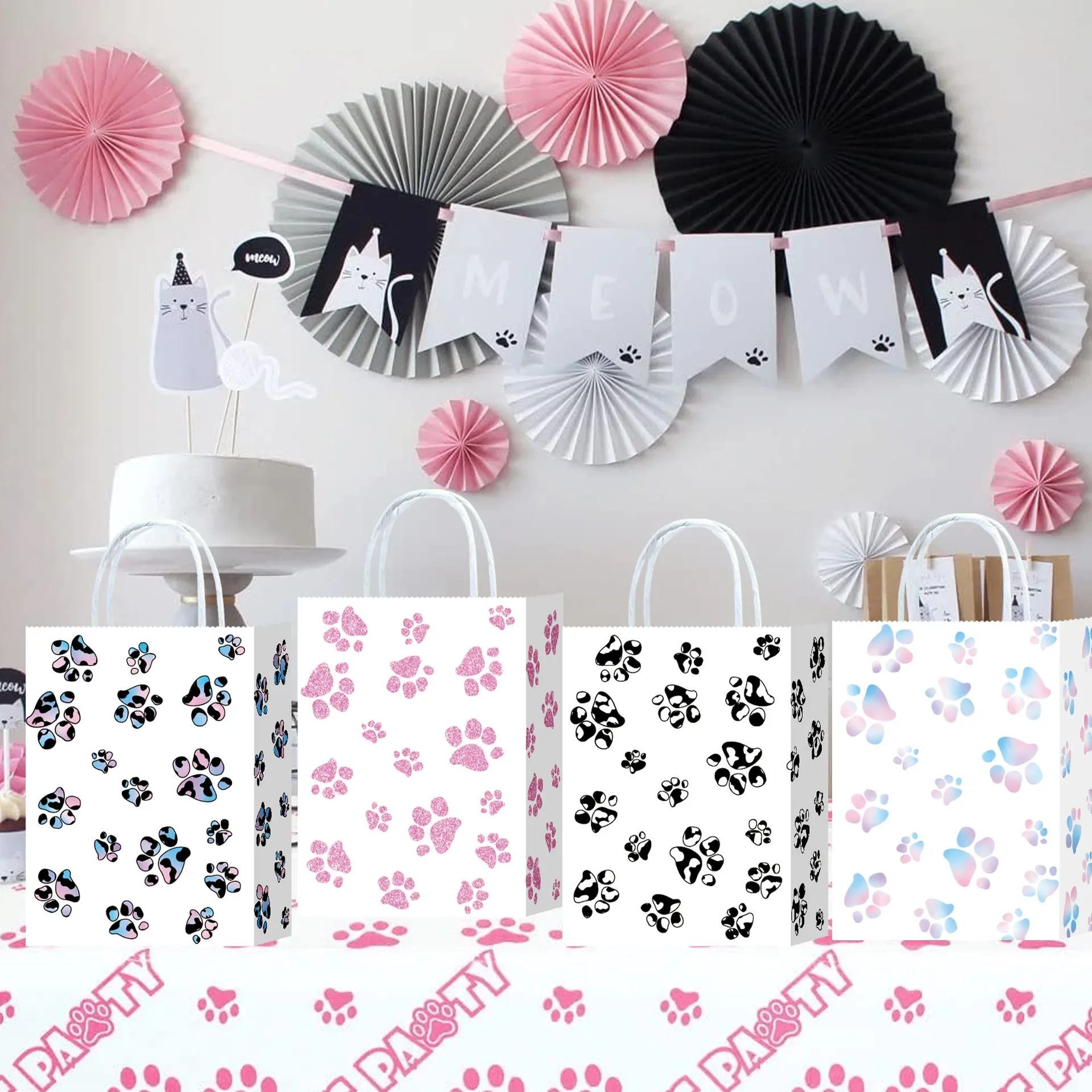 10-60 Stück Bunte Hundepfoten-Papier-Geschenktüten mit Griffen für Katzen- und Haustier-Themen-Geburtstagsfeiern, Dekorationen und Gastgeschenke – Detail 9