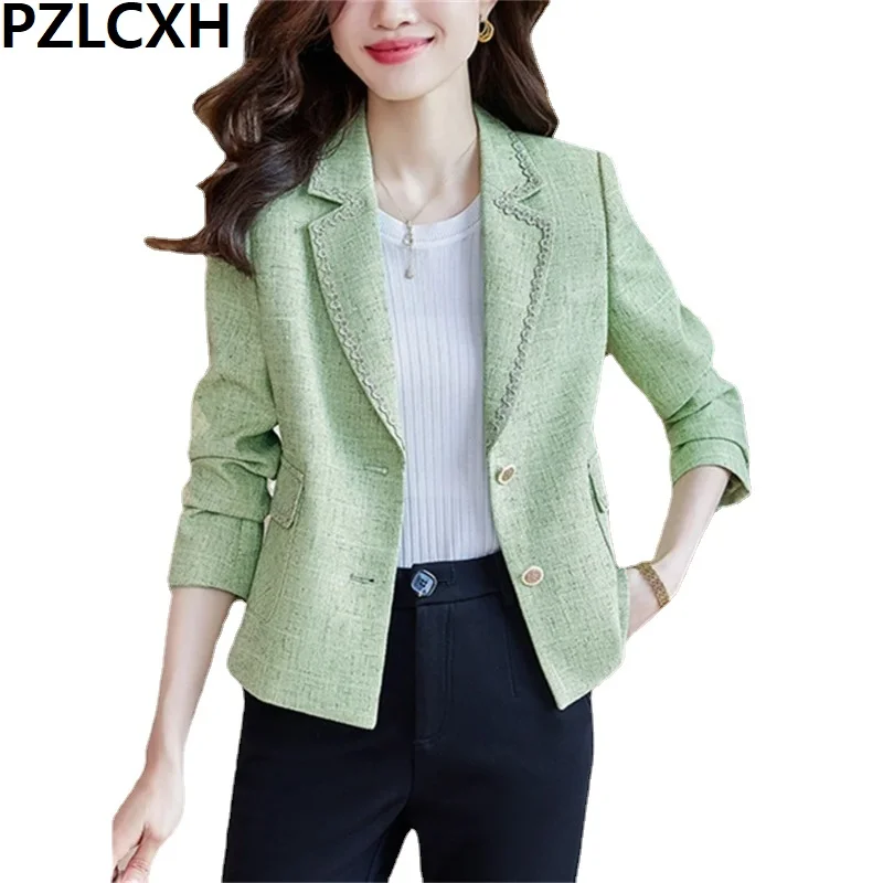 Pzlcxh Solid Blazers for Womens 2024 Office Lady Casual Chic Turn Down Collar Coats New Fashion Slim Single Button Jackets OL women korean fashion patchwork blazers 2023 spring autumn chic slim single breasted office lady suit new vintage commute blazer