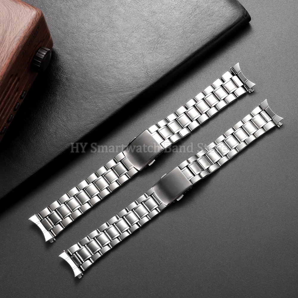 Sleek Stainless Steel Curved End Watch Band with Folding Buckle