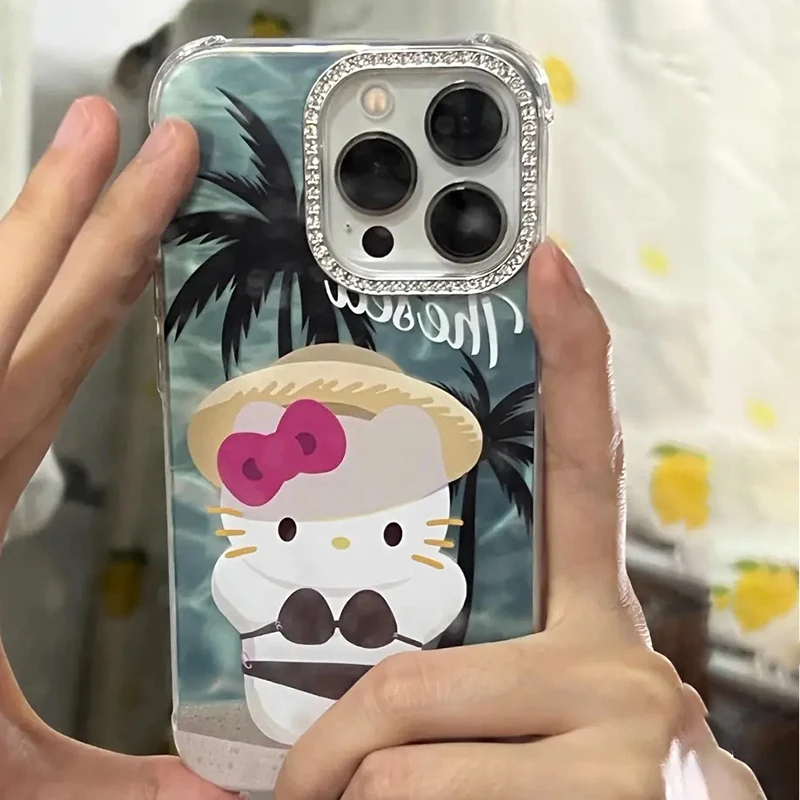 

Kawaii Sanrio чехол для телефона аниме Cute Hello Kitty мультфильм отпуск стиль модный и свежий смотрите Iphone15 подарки для девушек