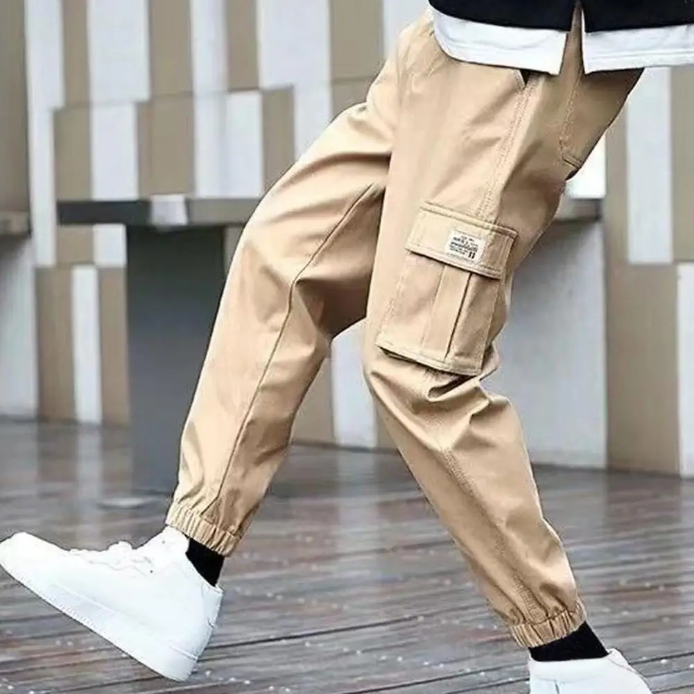 

Lightweight Men Trousers Men's Cargo Pants with Ankle-banded Design Multiple Pockets Elastic Waist for Gym Training for Plus