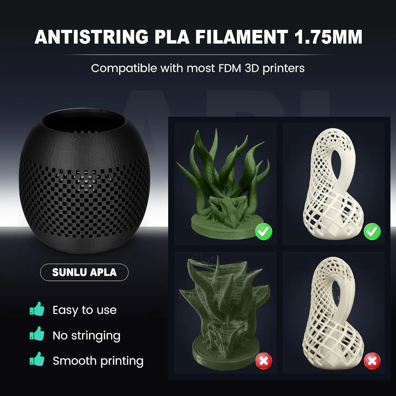 Premium SUNLU PLA Plus AntiString Filament 1.75mm
