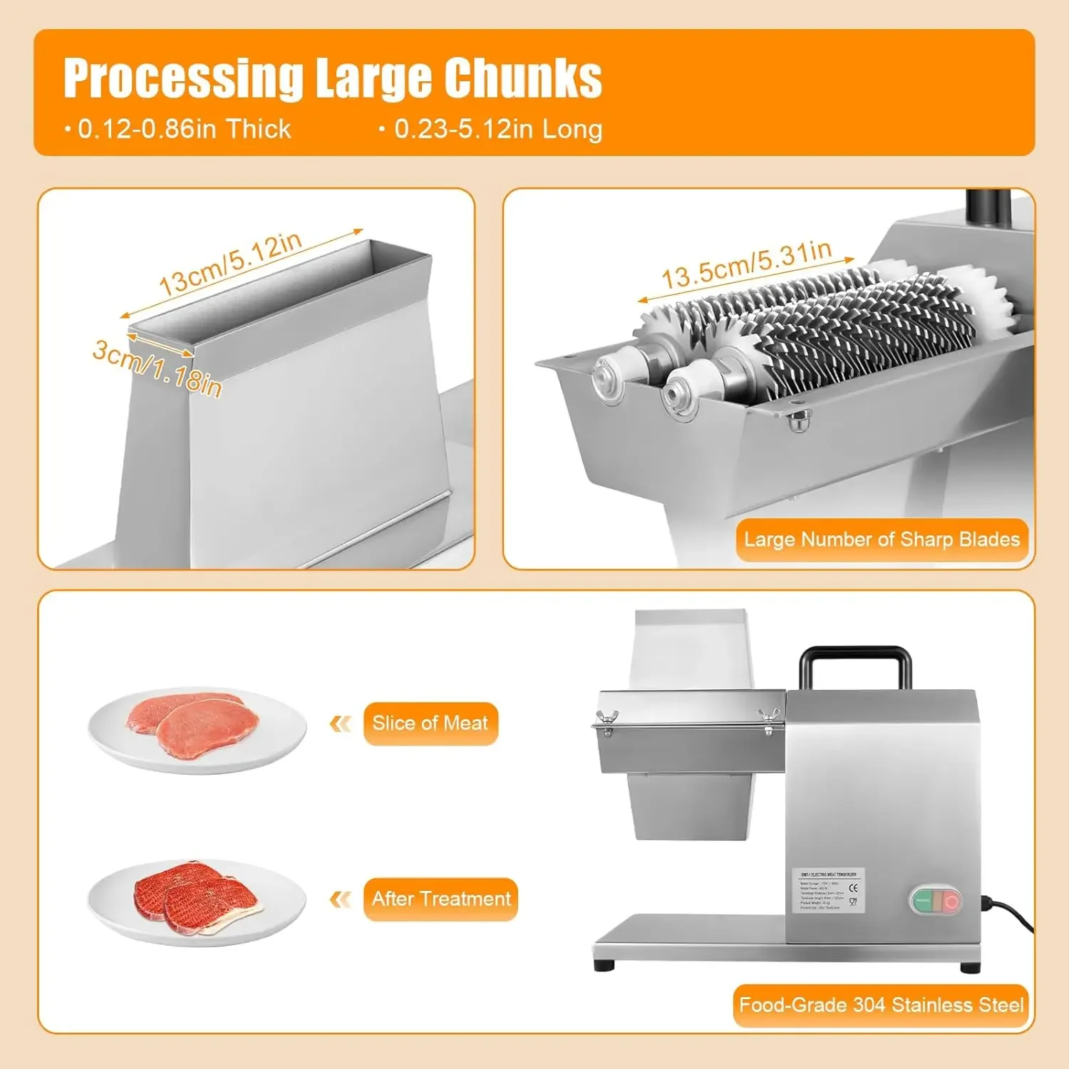 Stainless Steel Meat Tenderizer 180RPM Electric Meat Tenderizer Machine Tenderizer Cuber Meat Mixer Beef St 4