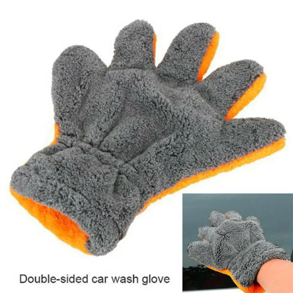 Auto Double-sided Coral Velvet Five Finger Gloves Car Wash Gloves Auto Care Soft Superfine Fiber Washing Microfiber Tools