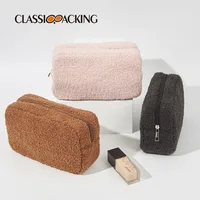 Autumn and Winter Solid Color Teddy Plush Bag Large Capacity  Storage Bag Travel Convenient Plush Bag Simple Makeup Bag 1