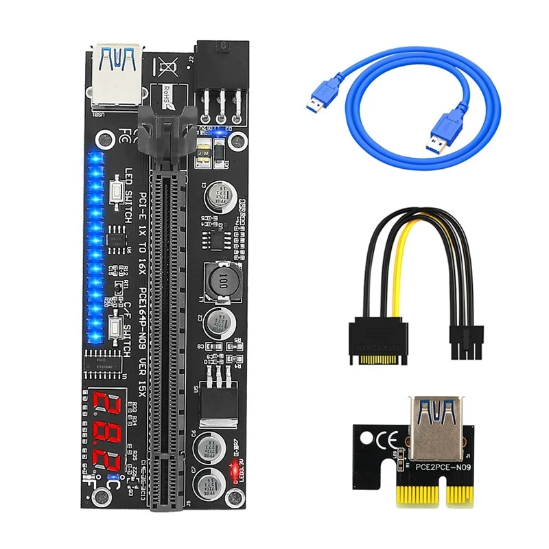 

PCIE Riser 1X до 16X графическая карта расширения с датчиком температуры и 3528 ярких вспышек для майнинга BTC GPU