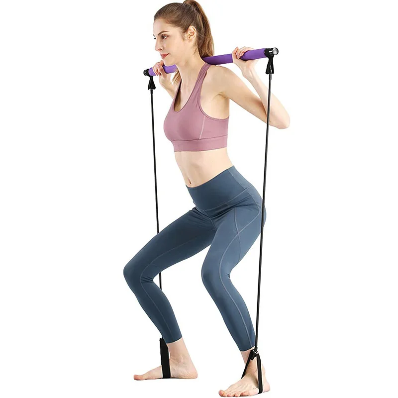 Portable Pilates Bar Kit With Resistance Bands Home Gym Exercise Equipment Supports Full Body Building Workouts