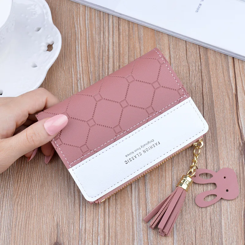 New Arrival Short Women Wallets Tassel Zipper Purse Patchwork Fashion Panelled Wallets Trendy Coin Purse Card Holder Leather pocket wallet Wallets