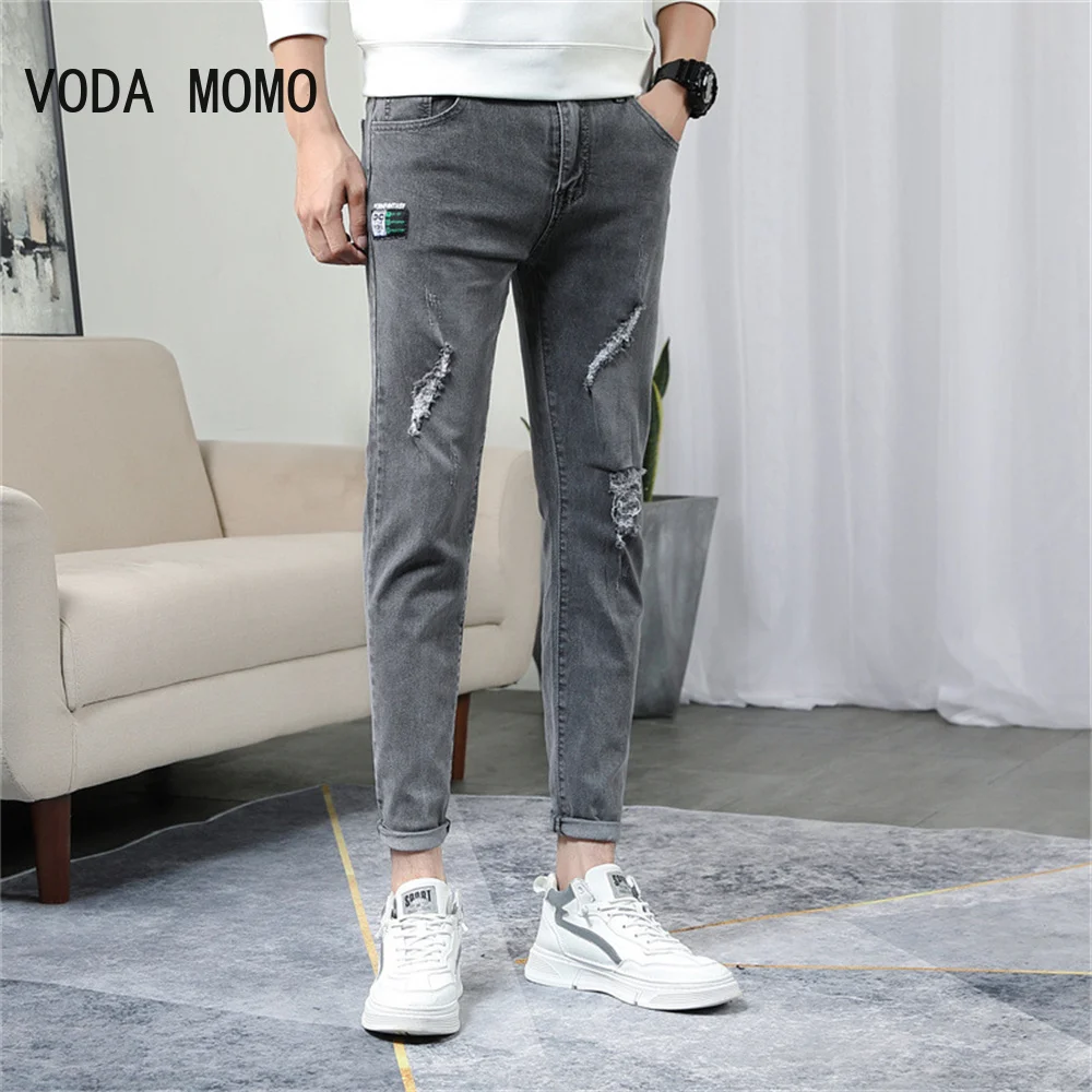Fashion Mens Cool Designer Black Ripped Skinny Jeans Destroyed Frayed Slim Fit Denim Pant Zipper Hop Hop Pants Holes For Men