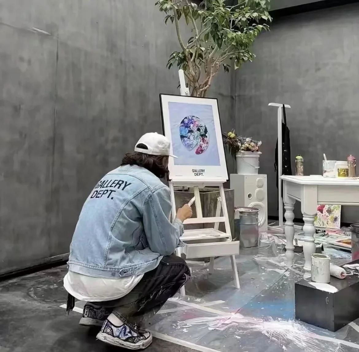 

NEW GALLERY DEPT popular casual trend Basic Letter Logo Washable Blue Damaged Denim Men's Women's Work Coat High Street Jacket