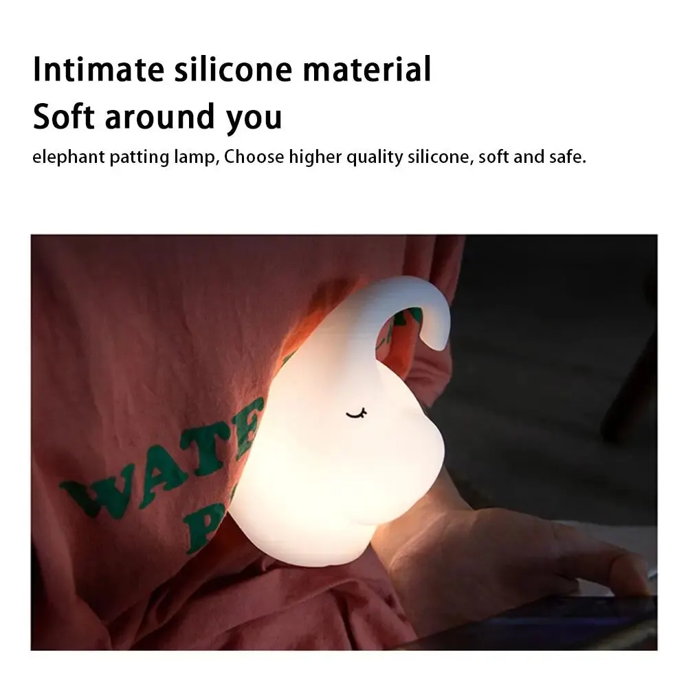 

Silicone Elephant Led Night Light Built-In 1200mah Lithium Battery Bedside Table Lamp Child Holiday Gifts Aesthetic Room Decor