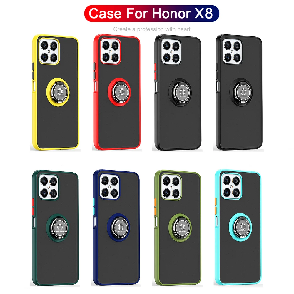 Capa de celular transparente mate com anel para honor x8_voghion.com
