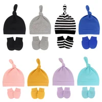 Newborn Baby Hat with Gloves Autumn Winter Warm Cotton Kids Beanies Stuff Children Accessories Infant Nightcap 0-6 Months Babies 1
