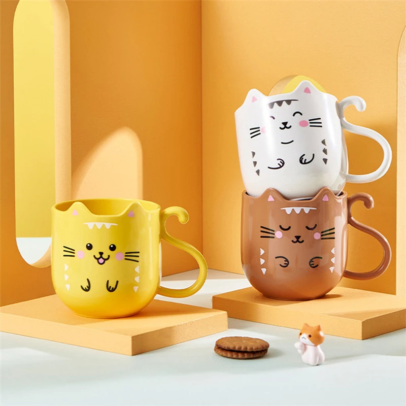 

Cartoon Cat Mouthwash Cup Fashion Cute Kitten Shatter-resistant Plastic Wash Cup Toothbrush Holder Bathroom Cleaning Supplies