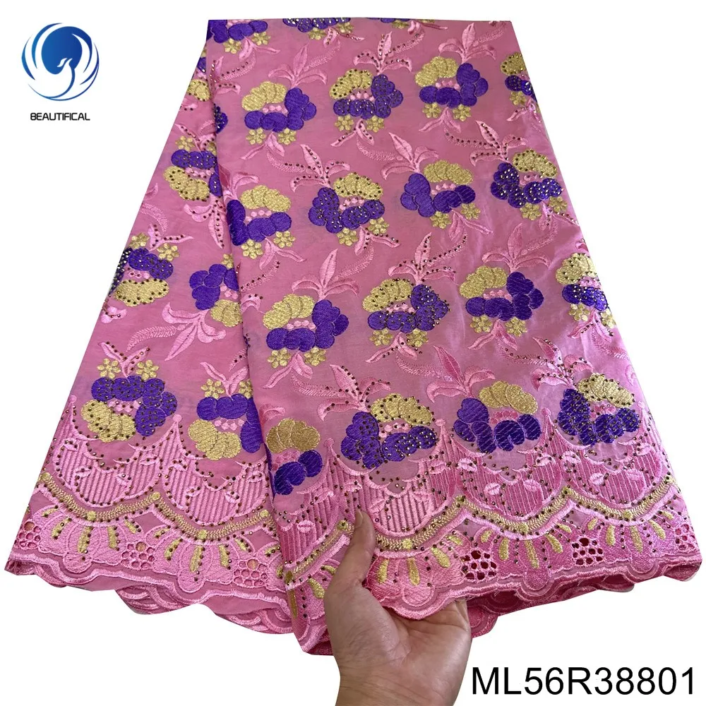 

Nigerian Swiss Voile Cotton Lace Fabric Embroidery and Hot Drilling 10 Colors To Choose From Evening Dress ML56R388