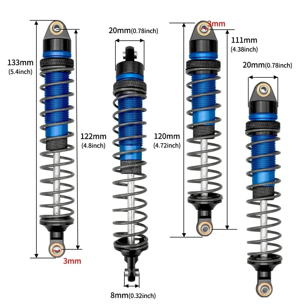 

4pcs Metal Front and Rear Shock Absorber Damper for Arrma 1/10 SENTON Granite Typhon Big Rock RC Car Upgrade Parts