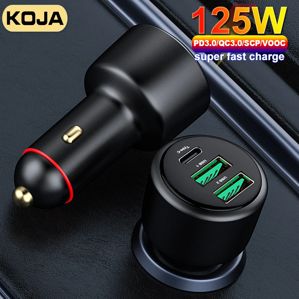

125W Car Charger 3 Port USB Quick Charge 3.0 65W Super Fast Charge PD Type-C 30W For IPad Samsung Huawei Xiaomi OPPO Iphone 12