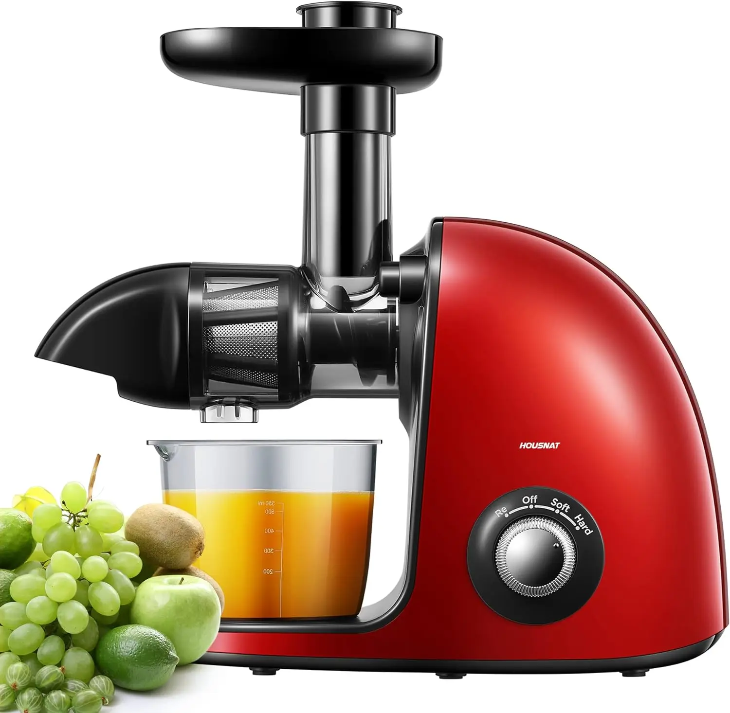 

Juicer Machines Vegetable and Fruit, HOUSNAT Cold Press Juicer Extractor with 2-Speed Modes Easy to Clean, Slow Masticating