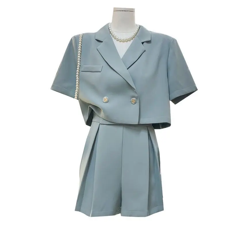 

Temperament Women's Set 2023 Women's Spring/Summer Thin Short Sleeve Top Paired with Shorts Temperament Two Piece Set