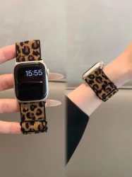 Leopard Print Stretchy Nylon Watch Band - Adjustable Strap - 42 - 44 - 45 - 49 - S10 46mm (Black Yellow)