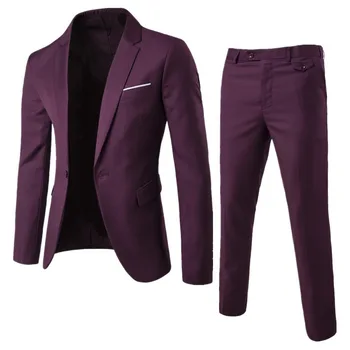 Abito da uomo rosso con doppia spaccatura in due pezzi, giacca e pantaloni con scollo a V a bottone singolo, blazer viola nero con pantaloni taglie europee