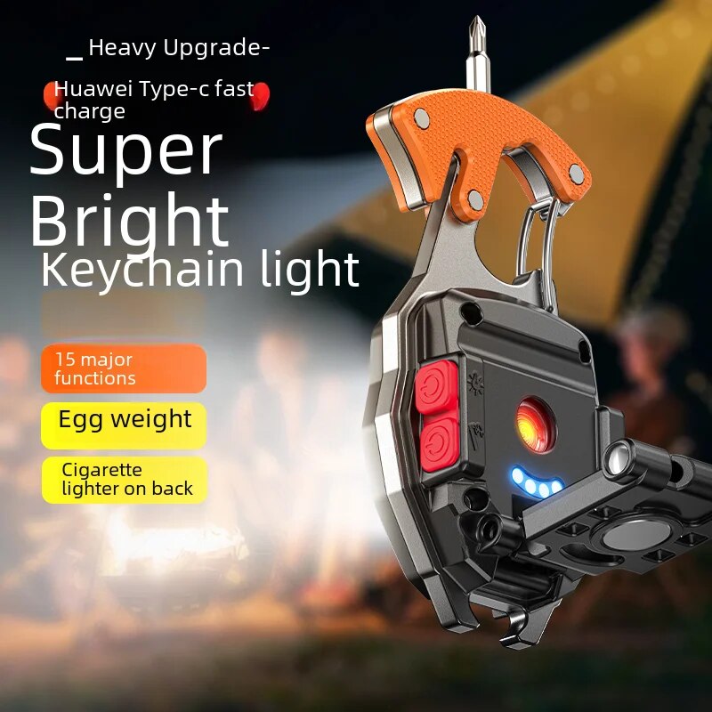 Portable High-power Mini Multi-function Work Light Strong Beam Car Camping Keychain Light Durable Aluminum Alloy Body