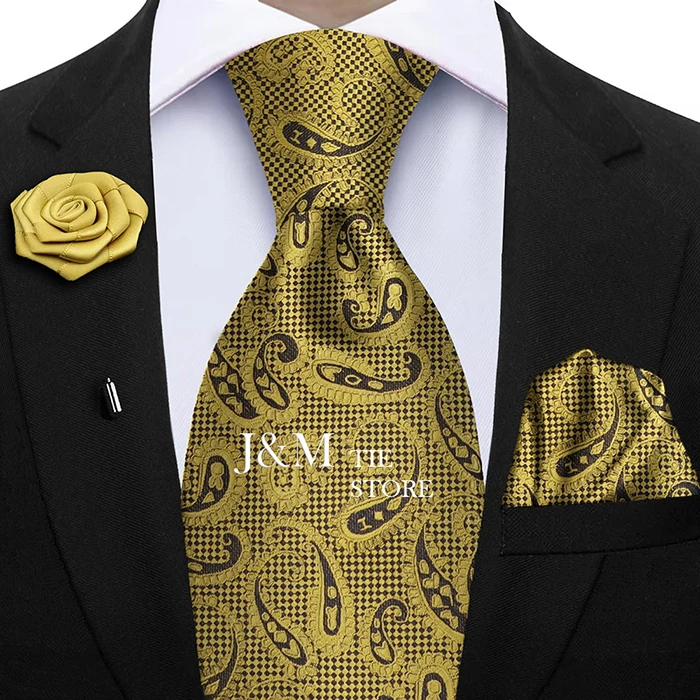 Champagner Gold-farbe Seide Herren Elegante Krawatten Mode Herren Krawatte Einstecktuch Manschettenknöpfe Brosche Set Business Party Hochzeit – Detail 7