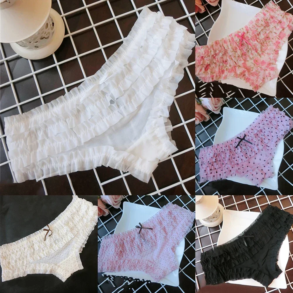 Girls Cute Sweet Panties Underwear Cake Layer Lace Briefs Sexy Mesh Breathable Cozy Underpant Women Low Waist Thong Lingerie