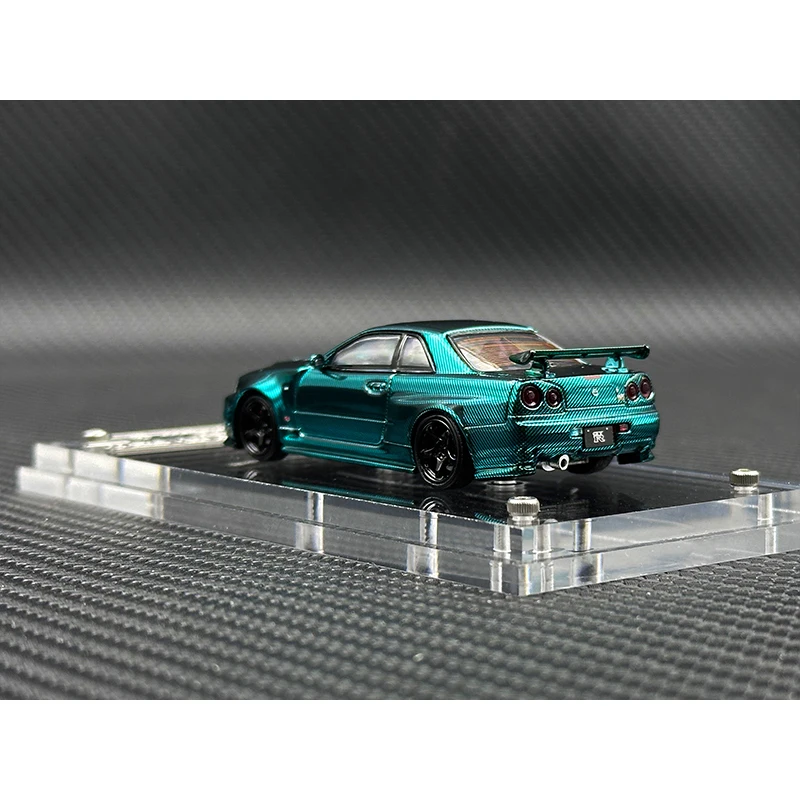 TM In Stock 1:64 Skyline GTR R34 Z TUNE Chrome Green Carbon Hood Diecast Diorama Car Model Time TOP Micro 4