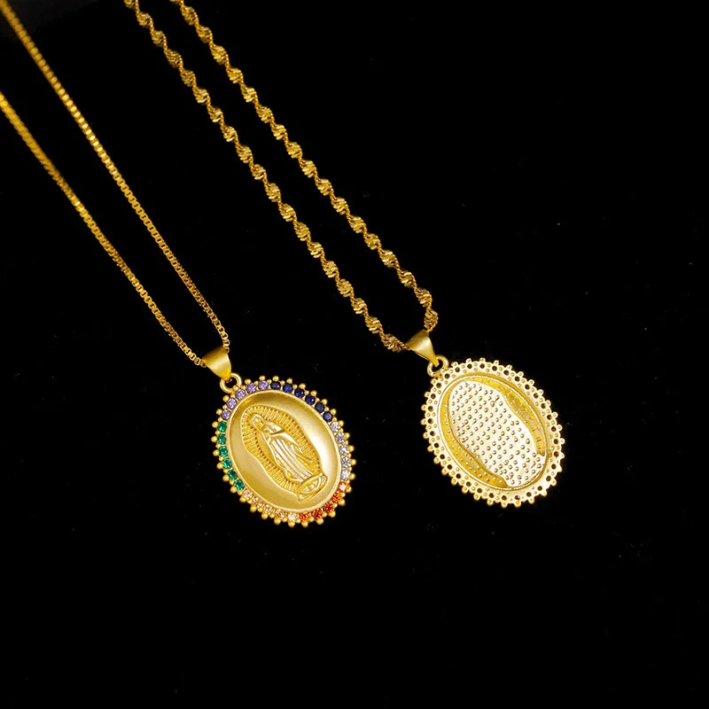 14K Yellow Gold Color Virgin Mary Pendant Necklace Real 14K Gold Chain for Women Fine Jewelry Wedding Birthday Christmas Gifts