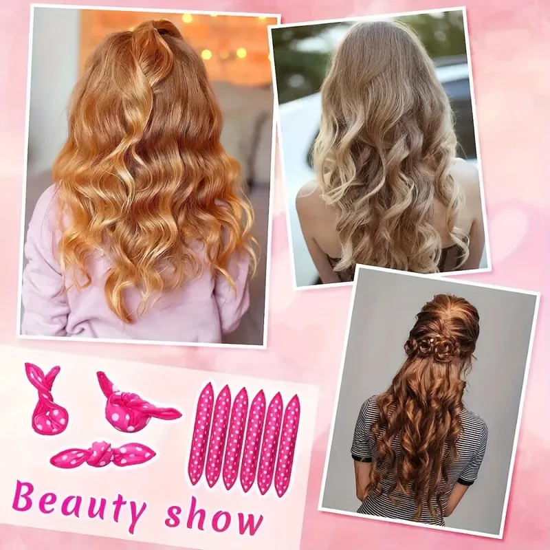 11-teiliges Lockenwickler-Set, hitzefreie Schaumstoffrollen mit Schlafmütze, weiche Satin-Mütze, flexibler Schaumstoffschwamm, Zubehör für lockiges Haar – Detail 2