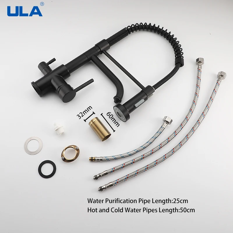 ULA  Kitchen sink copper pull kitchen faucet double outlet water-cooled hot washing basin sink spring faucet