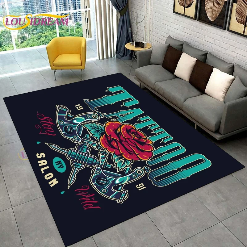 

Custom 3D Printed Rug Personalized Tattoo Studio Design Carpets for Living Room Bedroom Home Decor Skull Rose square