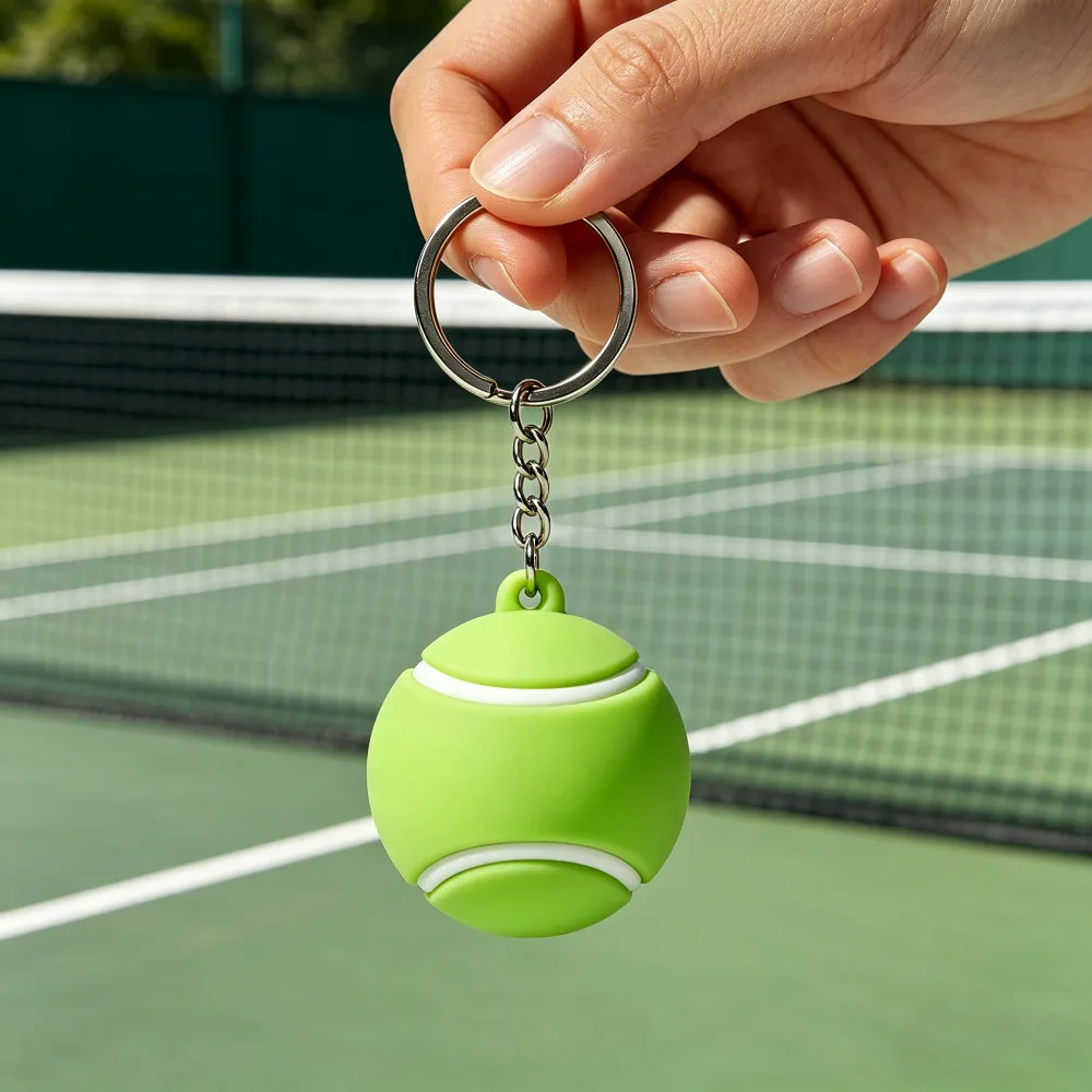 Modischer Kreativer Schlüsselanhänger Mini PVC Souvenir-Anhänger Schlüsselring Kreative Simulation Fußball Basketball Volleyball Tennis Rugby Geschenk