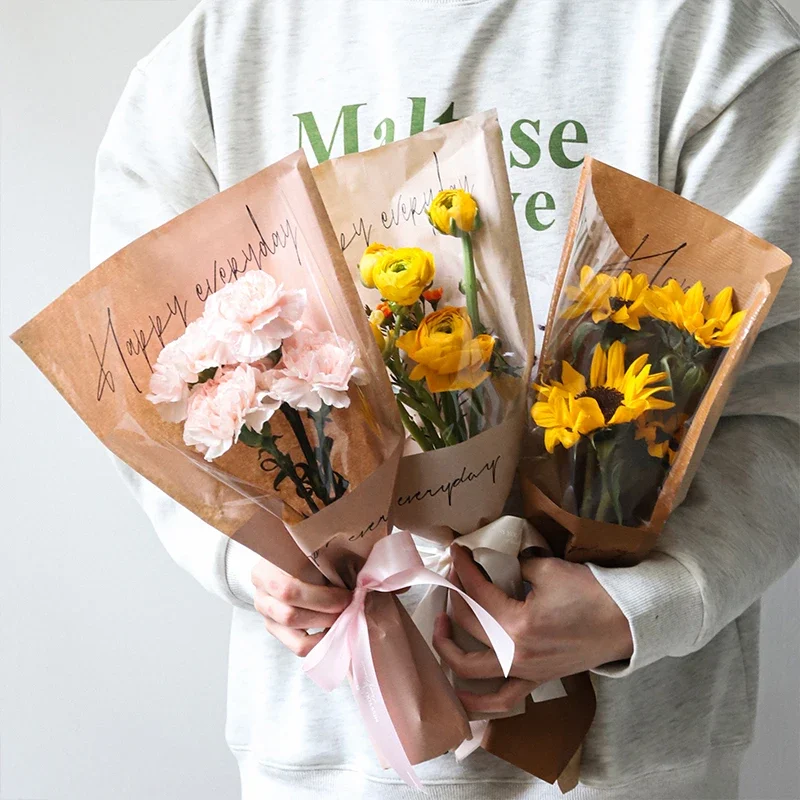 28X44cm Single Rose Packaging Bag Transparent Kraft Paper