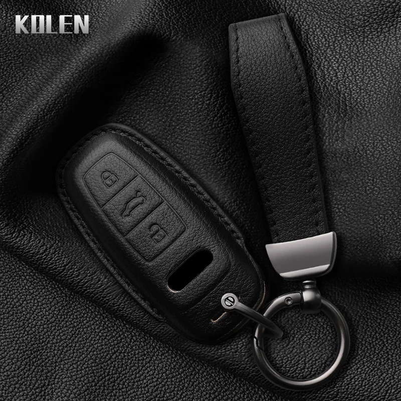 Premium Dermis Leather Car Key Case Cover - Luxurious Protective Keychain Accessory
